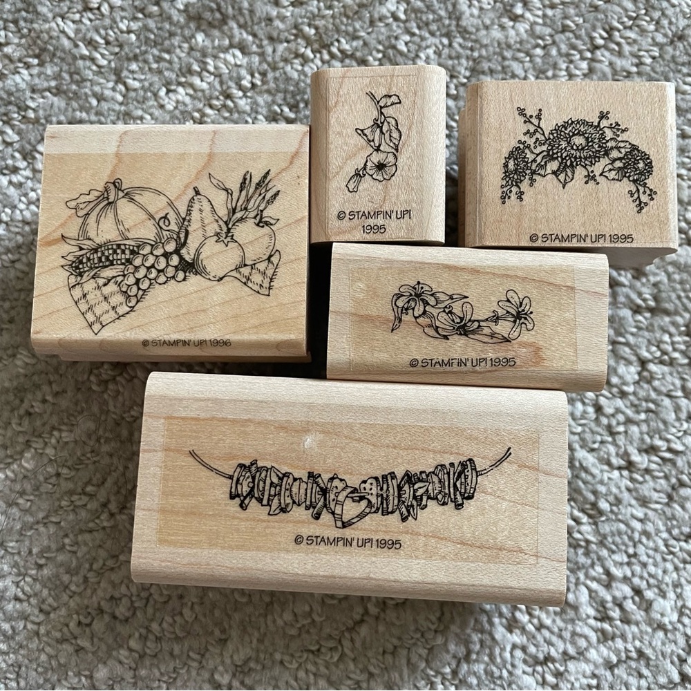 Set of 5 Stampin' Up! Wooden Stamps Set - Harvest, Floral